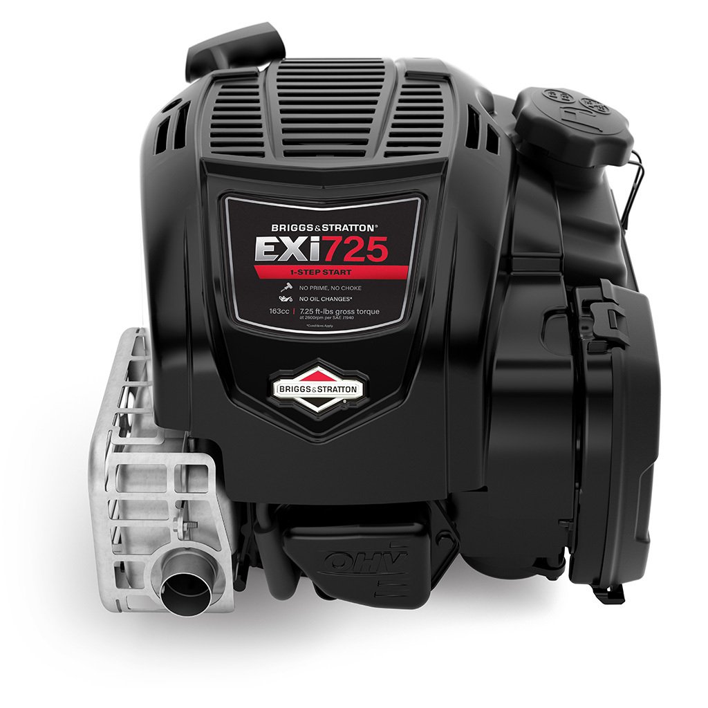 Briggs & Stratton EXi 725 Series push mower engine featuring No Oil Changes and tool-less air filter maintenance